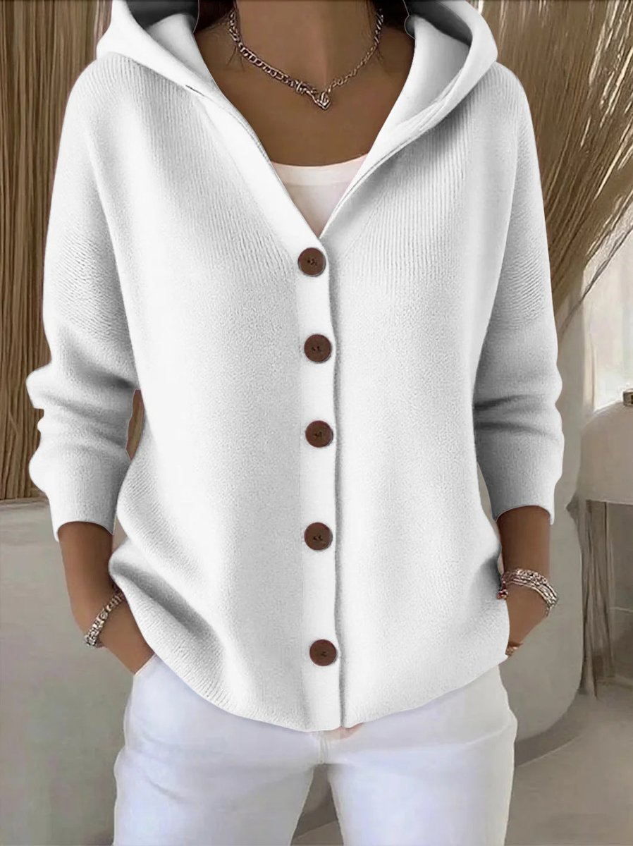 Clara | Cardigan à capuche pour femmes avec patte de boutonnage, coupe décontractée, manches longues