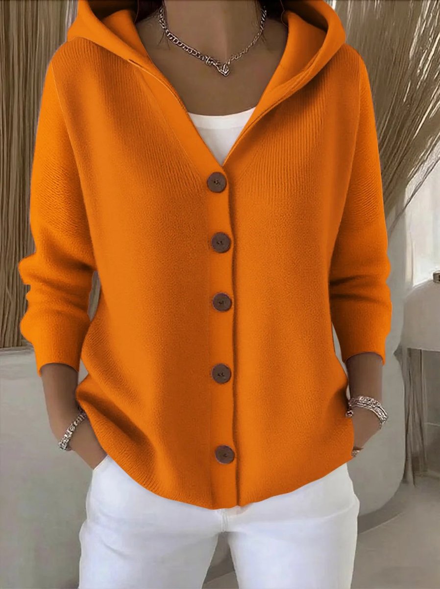Clara | Cardigan à capuche pour femmes avec patte de boutonnage, coupe décontractée, manches longues