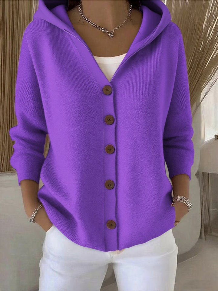 Clara | Cardigan à capuche pour femmes avec patte de boutonnage, coupe décontractée, manches longues