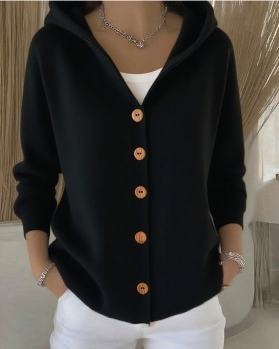 Clara | Cardigan à capuche pour femmes avec patte de boutonnage, coupe décontractée, manches longues