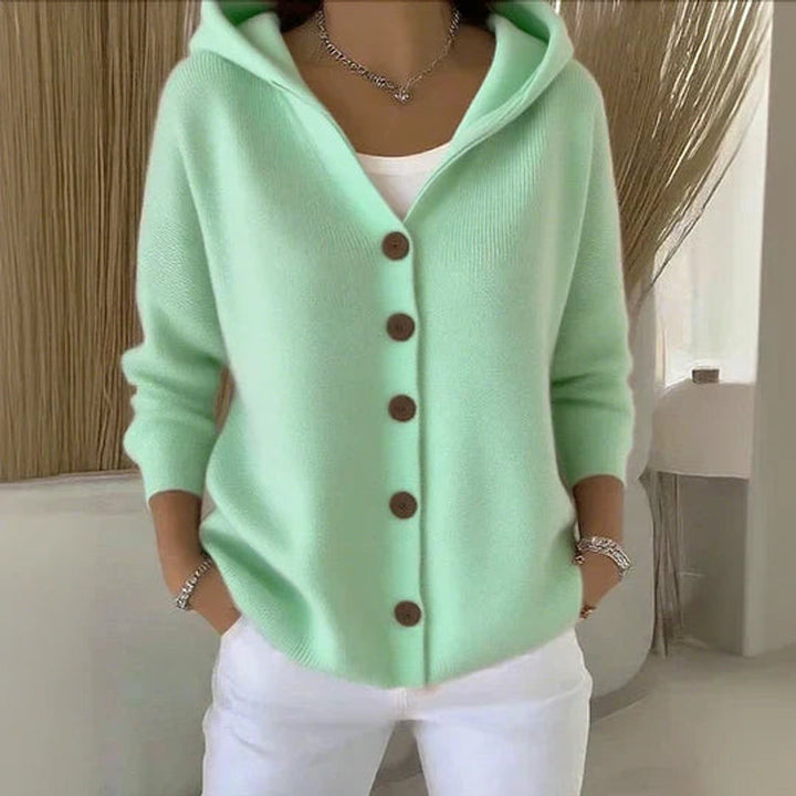 Clara | Cardigan à capuche pour femmes avec patte de boutonnage, coupe décontractée, manches longues