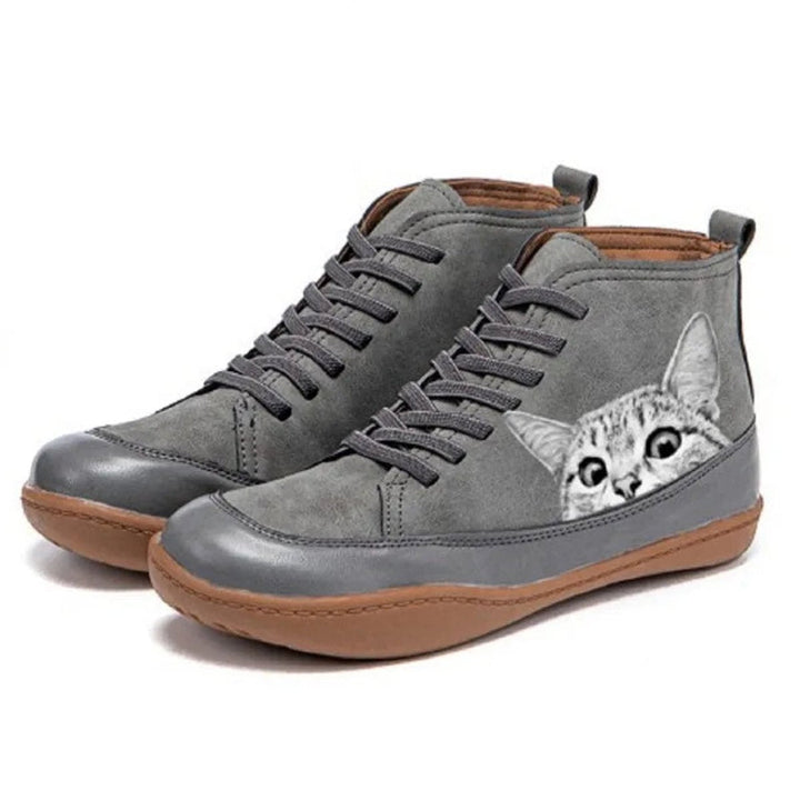 Nora | Bottines en cuir à lacets pour femmes avec motif de chat