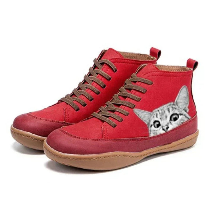 Nora | Bottines en cuir à lacets pour femmes avec motif de chat
