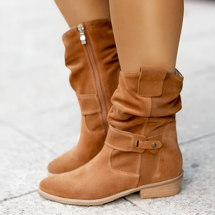Frieda | Bottes Montantes pour Femmes en Similicuir Suédé, Bottes à Talon Bloc