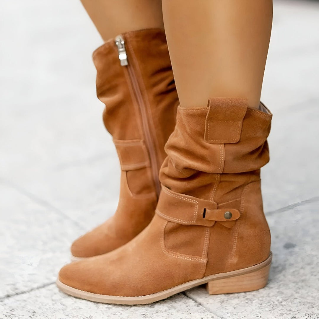 Frieda | Bottes Hautes Femme en Similicuir Suédé à Talon Bloc