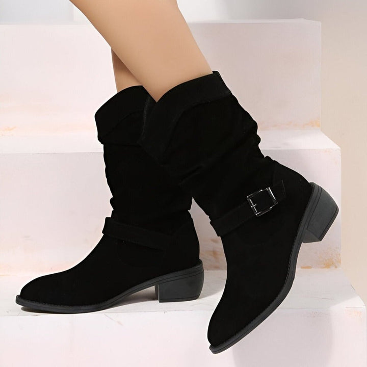 Frieda | Bottes Hautes Femme en Similicuir Suédé à Talon Bloc
