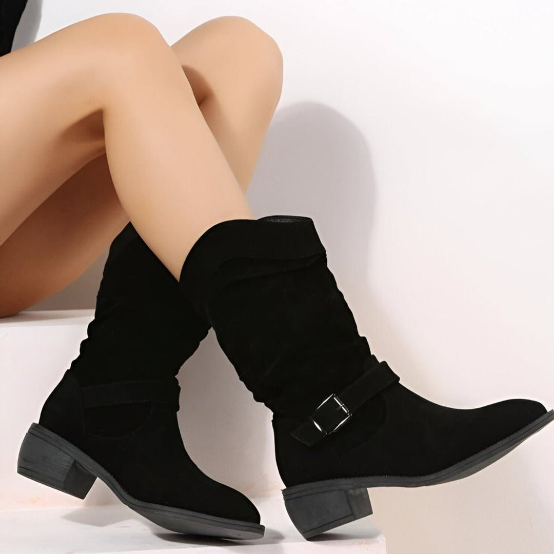 Frieda | Bottes Hautes Femme en Similicuir Suédé à Talon Bloc