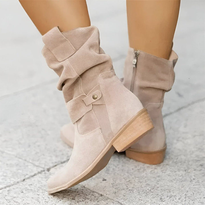 Frieda | Bottes Hautes Femme en Similicuir Suédé à Talon Bloc