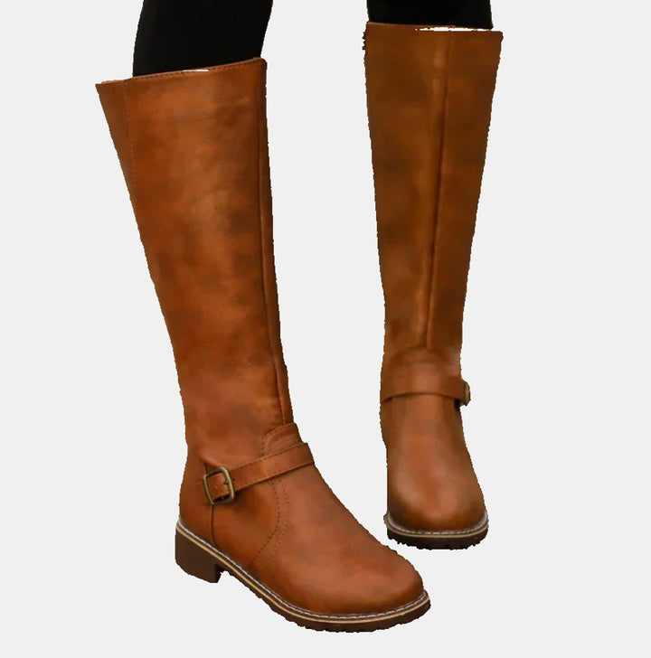 Nora | Bottes hautes pour femmes en simili cuir avec boucle et fermeture éclair