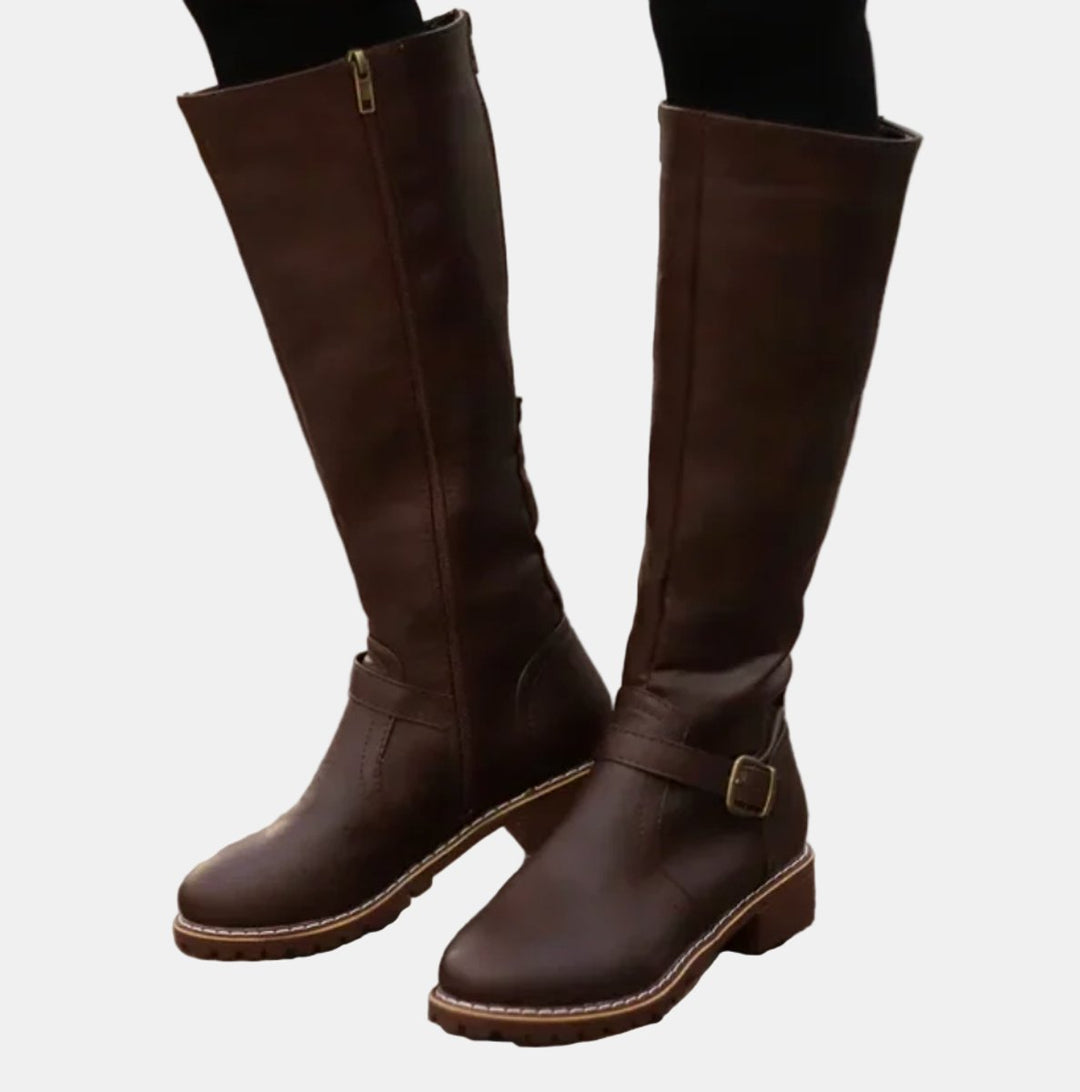 Nora | Bottes hautes pour femmes en simili cuir avec boucle et fermeture éclair