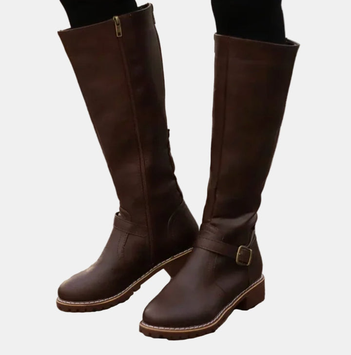 Nora | Bottes hautes pour femmes en simili cuir avec boucle et fermeture éclair