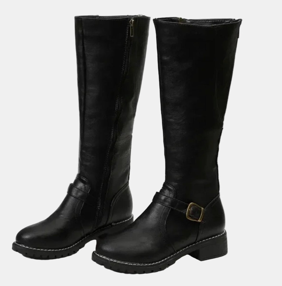Nora | Bottes hautes pour femmes en simili cuir avec boucle et fermeture éclair