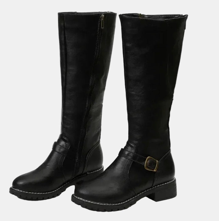 Nora | Bottes hautes pour femmes en simili cuir avec boucle et fermeture éclair
