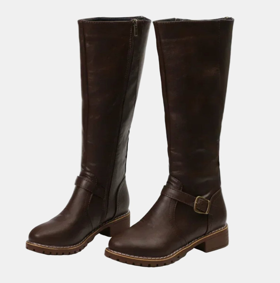Nora | Bottes hautes pour femmes en simili cuir avec boucle et fermeture éclair
