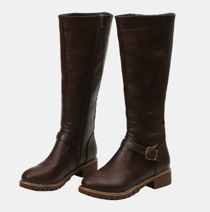 Nora | Bottes hautes pour femmes en simili cuir avec boucle et fermeture éclair