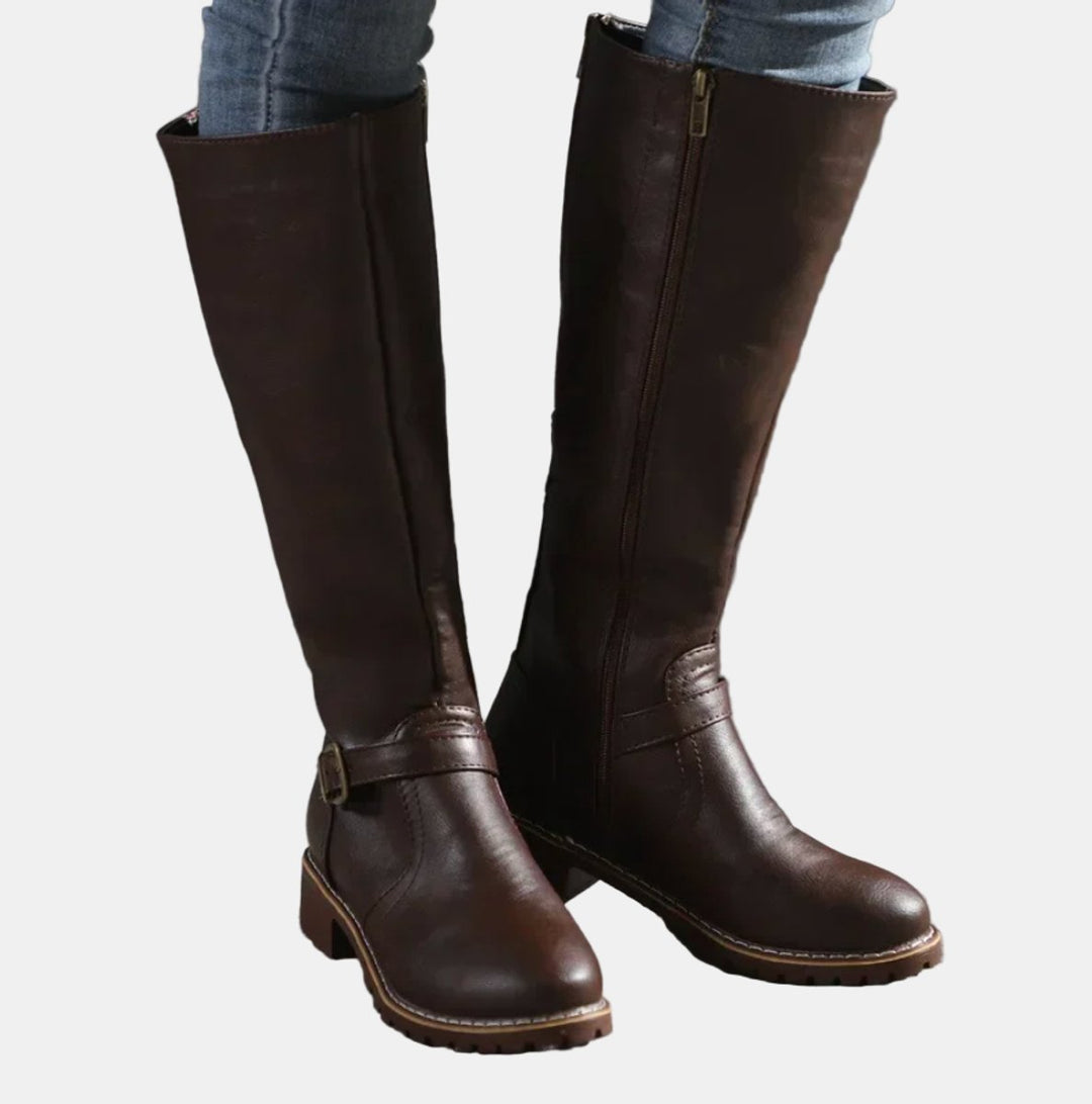 Nora | Bottes hautes pour femmes en simili cuir avec boucle et fermeture éclair