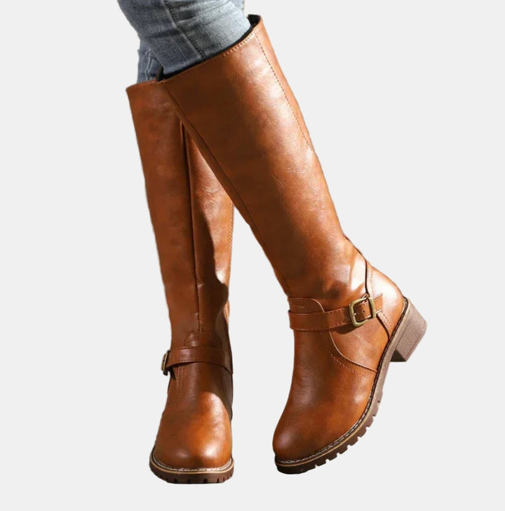 Nora | Bottes hautes pour femmes en simili cuir avec boucle et fermeture éclair