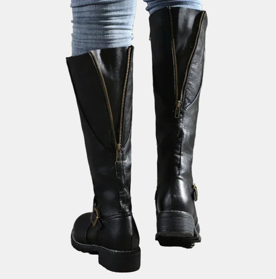 Nora | Bottes hautes pour femmes en simili cuir avec boucle et fermeture éclair