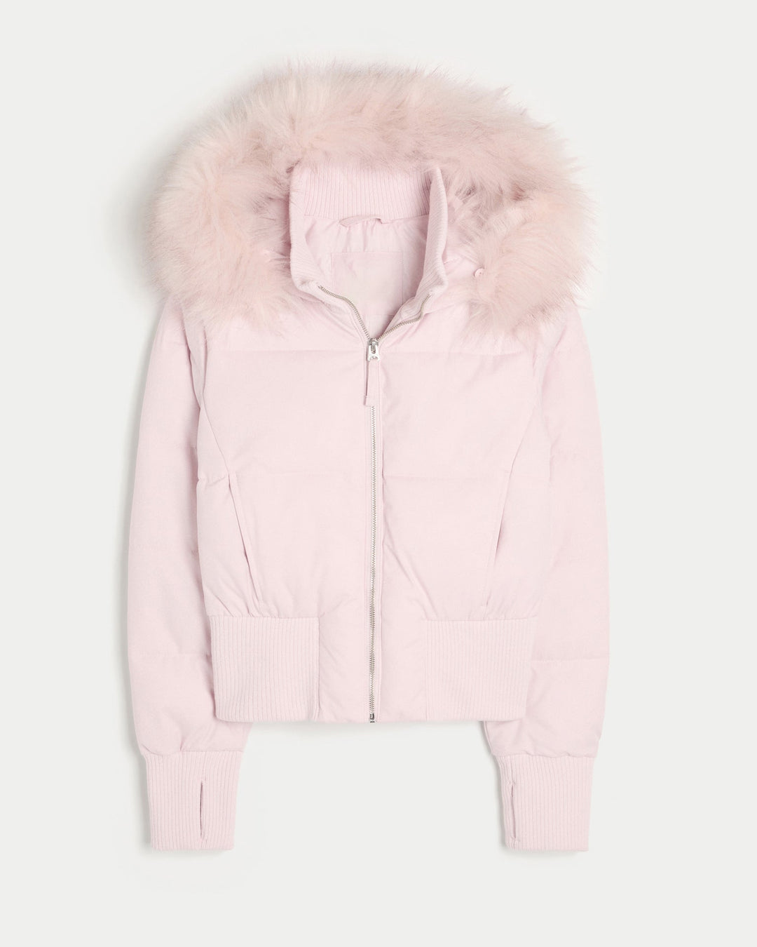 Veste courte matelassée pour femmes avec capuche en fourrure, fermeture éclair frontale et manches longues