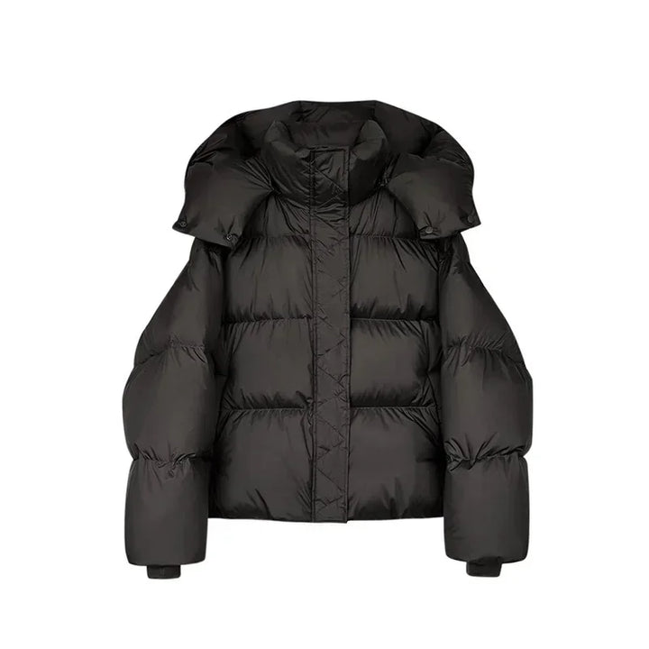 Veste courte matelassée pour femmes avec col montant, fermeture éclair frontale et bandes matelassées