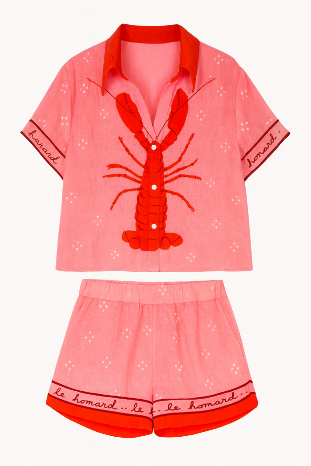 Ensemble court pour femmes avec col, patte de boutonnage, manches courtes et impression graphique