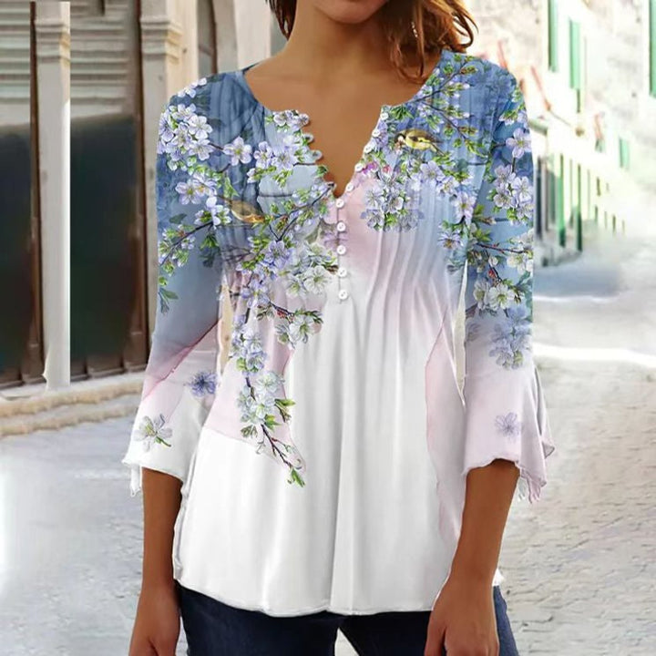 Charlotte | Chemisier à manches longues pour femmes, chemise Henley à fleurs, coupe décontractée