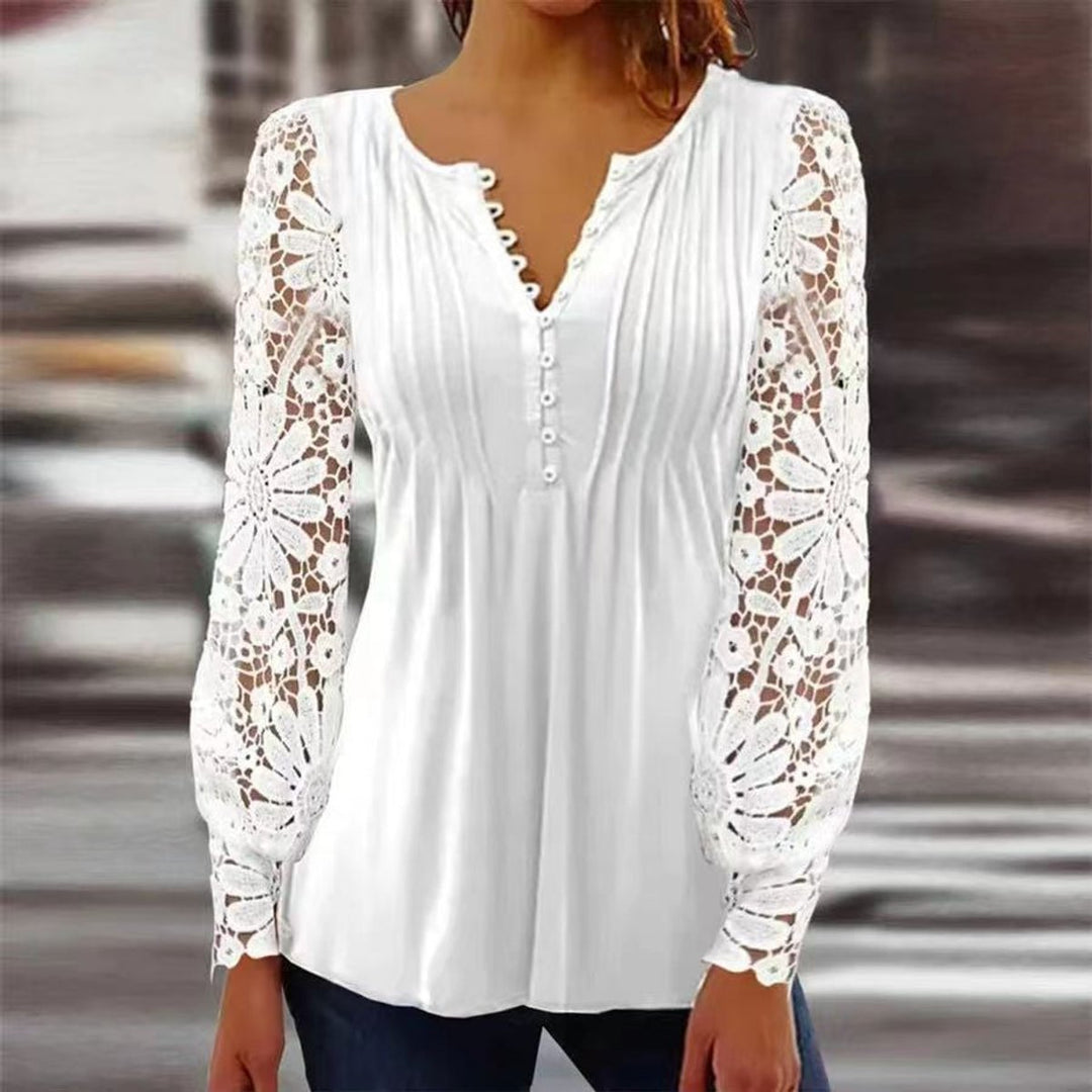 Charlotte | Chemisier à manches longues pour femmes, chemise Henley à fleurs, coupe décontractée