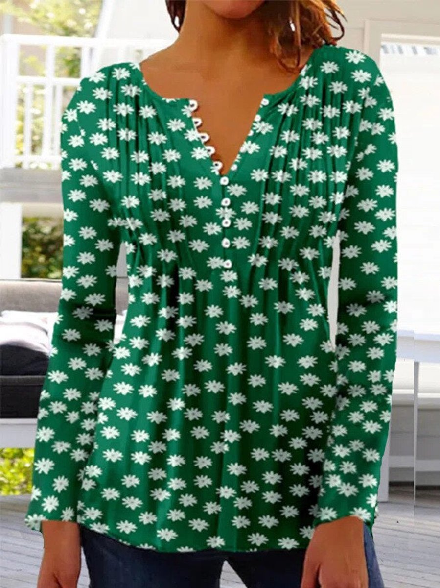 Charlotte | Chemisier à manches longues pour femmes, chemise Henley à fleurs, coupe décontractée