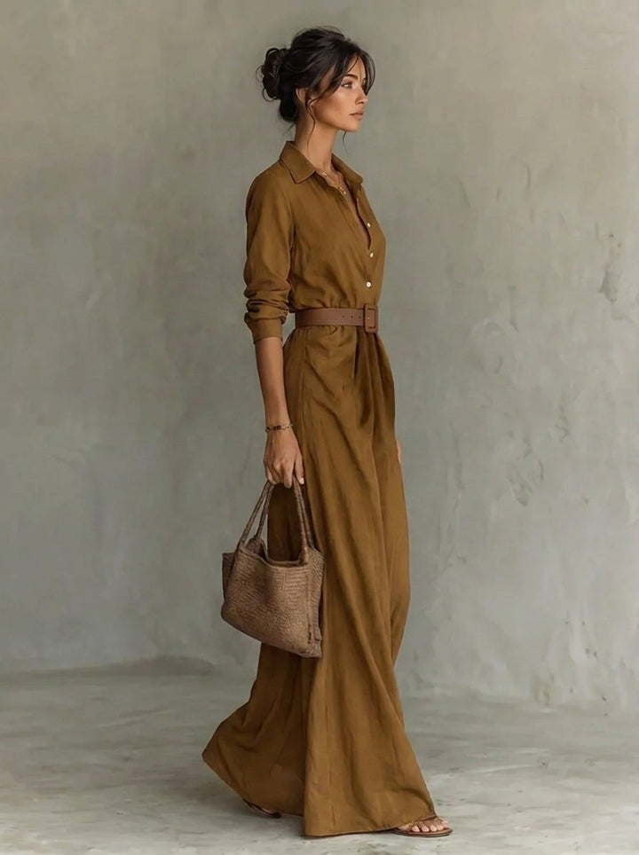 Katharina | Robe maxi à manches longues pour femmes, cintrée avec ceinture
