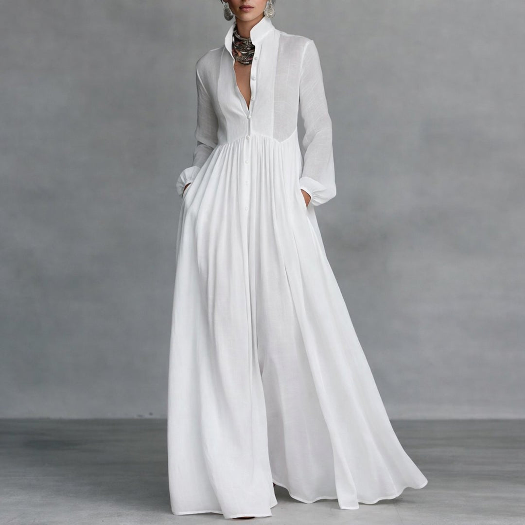 Sophie | Robe Maxi à Manches Longues pour Femmes, Robe Chemise Fluide avec Col Montant