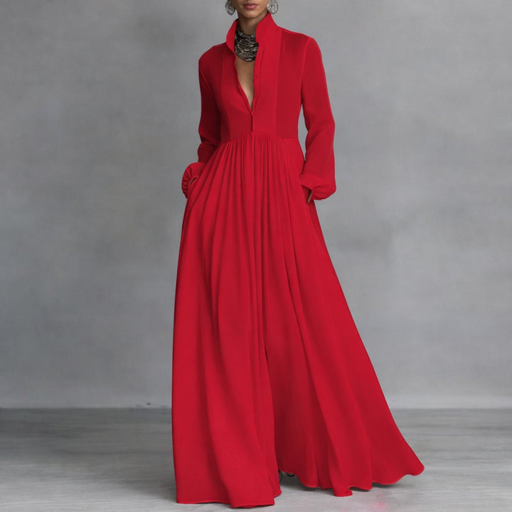 Sophie | Robe Maxi à Manches Longues pour Femmes, Robe Chemise Fluide avec Col Montant