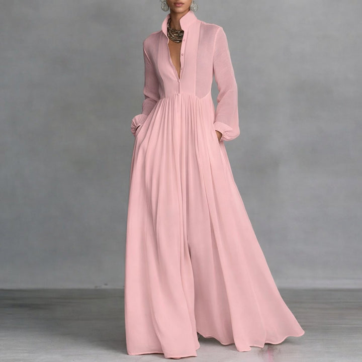 Sophie | Robe Maxi à Manches Longues pour Femmes, Robe Chemise Fluide avec Col Montant