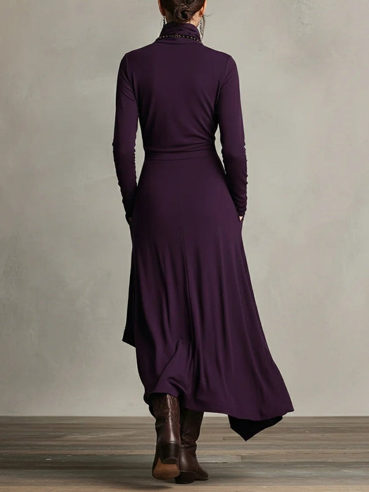 Luisa | Robe maxi à manches longues pour femmes avec col roulé et ourlet asymétrique