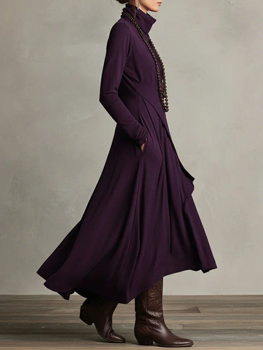 Luisa | Robe maxi à manches longues pour femmes avec col roulé et ourlet asymétrique