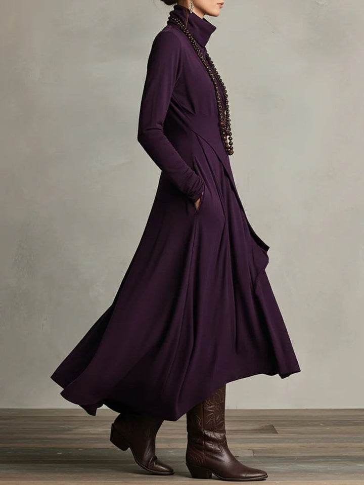 Luisa | Robe maxi à manches longues pour femmes avec col roulé et ourlet asymétrique