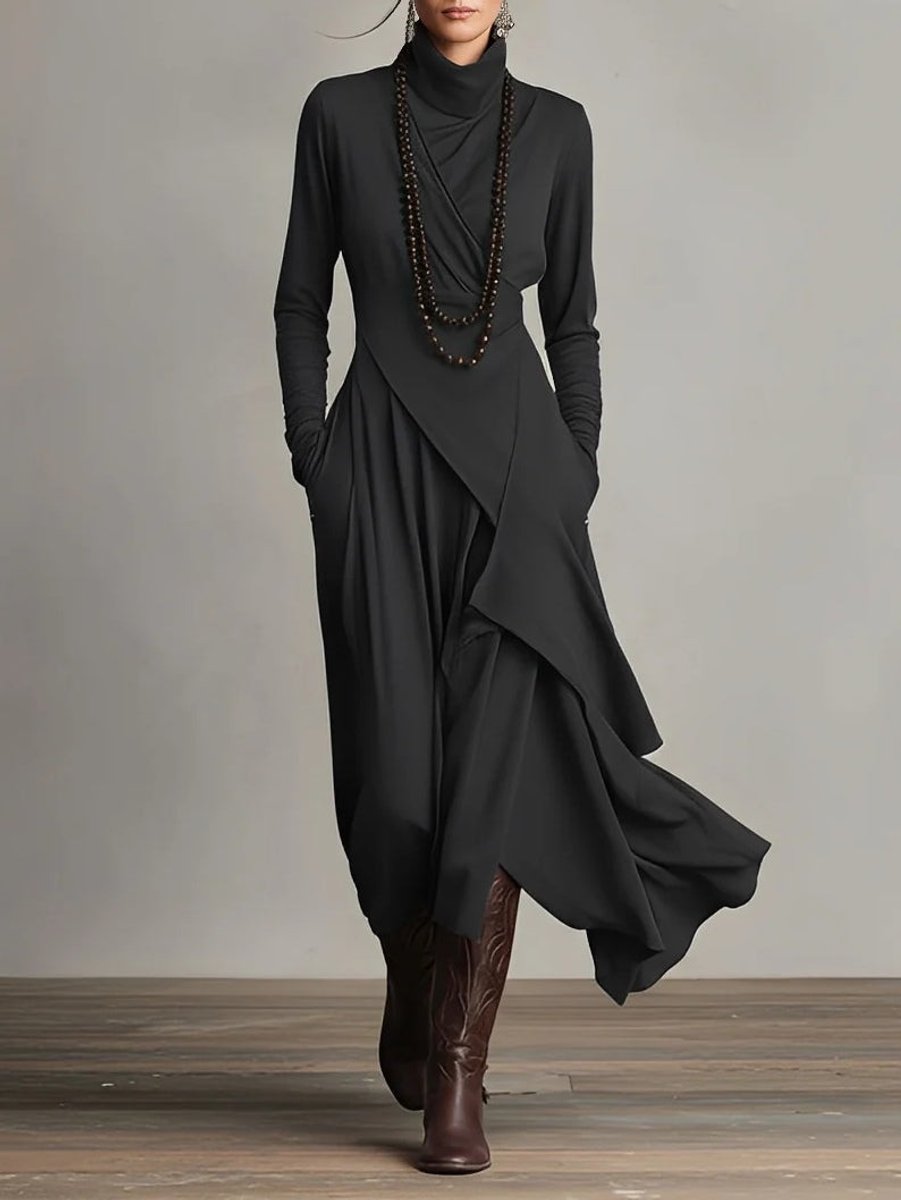 Luisa | Robe maxi à manches longues pour femmes avec col roulé et ourlet asymétrique
