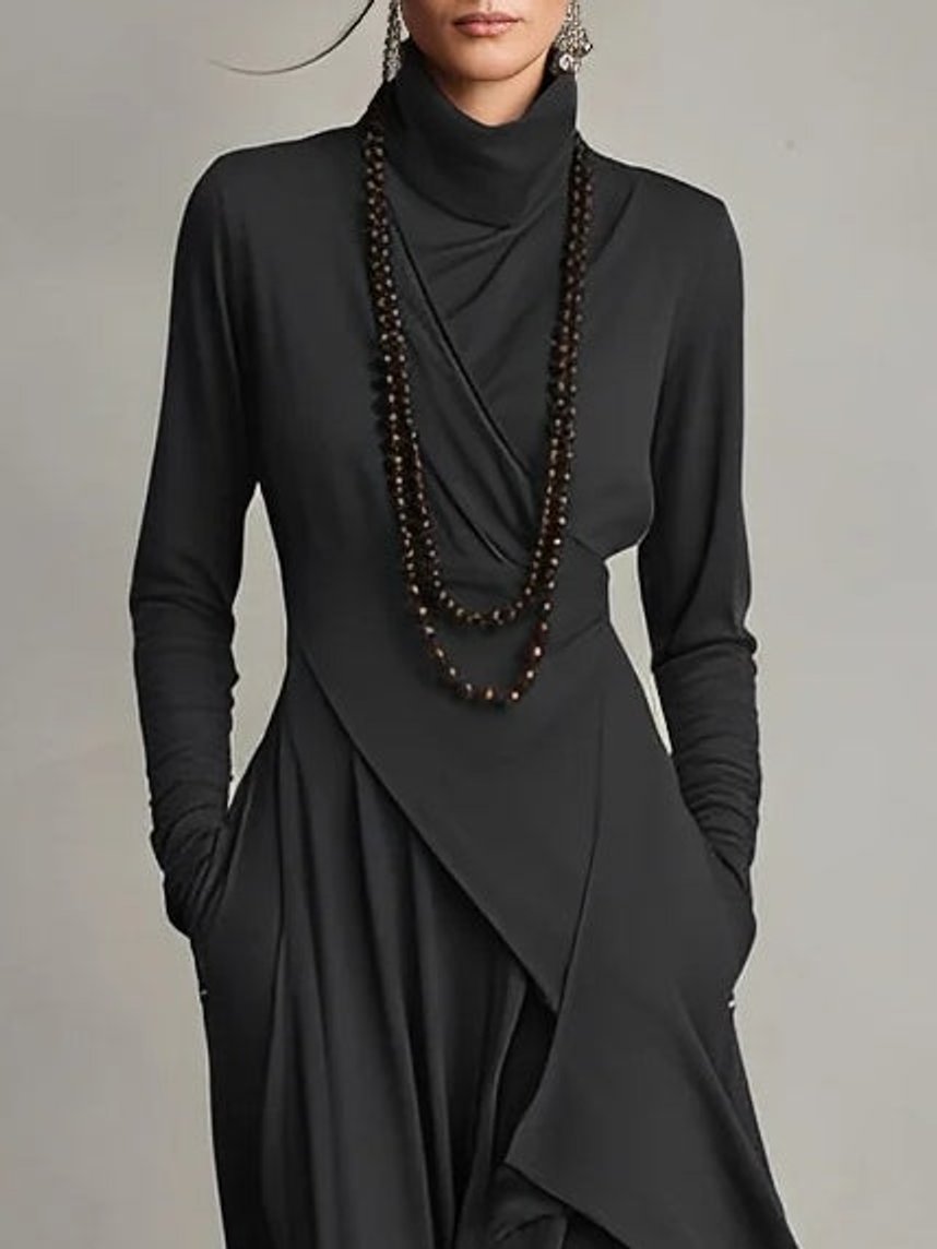 Luisa | Robe maxi à manches longues pour femmes avec col roulé et ourlet asymétrique