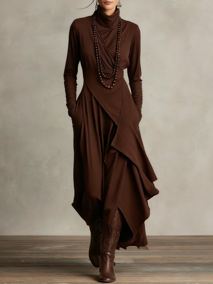 Luisa | Robe maxi à manches longues pour femmes avec col roulé et ourlet asymétrique