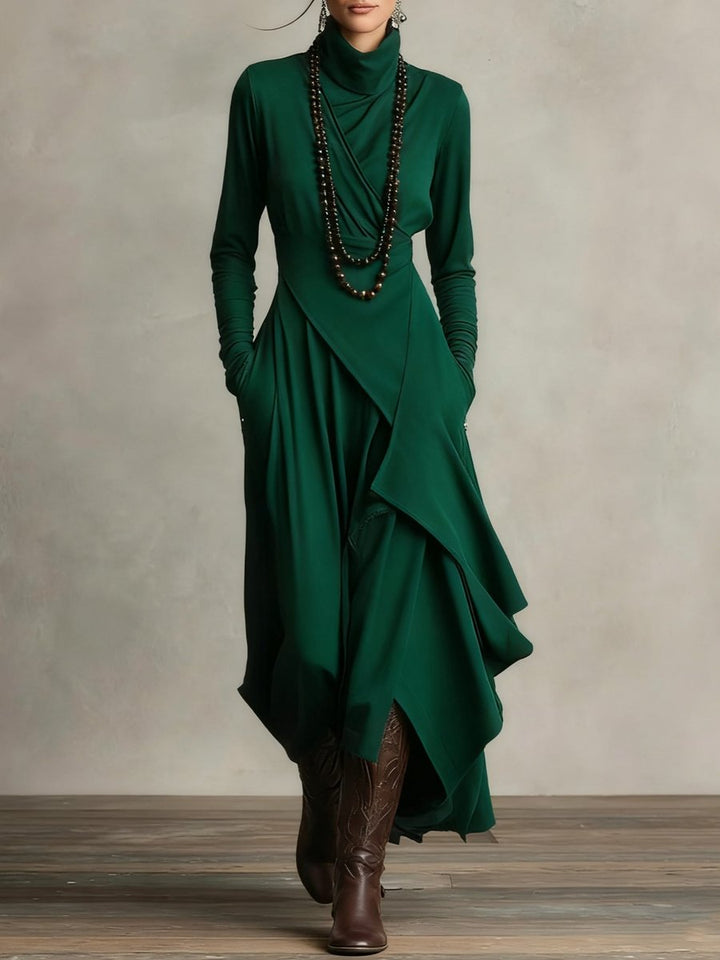 Luisa | Robe maxi à manches longues pour femmes avec col roulé et ourlet asymétrique