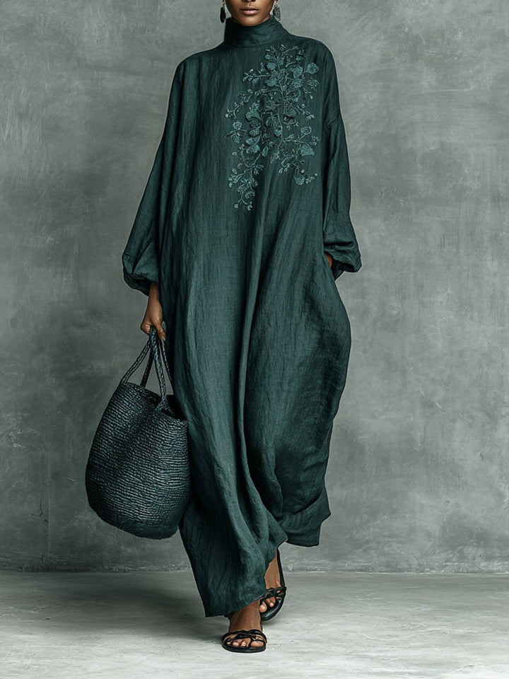 Greta | Robe maxi à manches longues pour femmes avec broderie et col montant