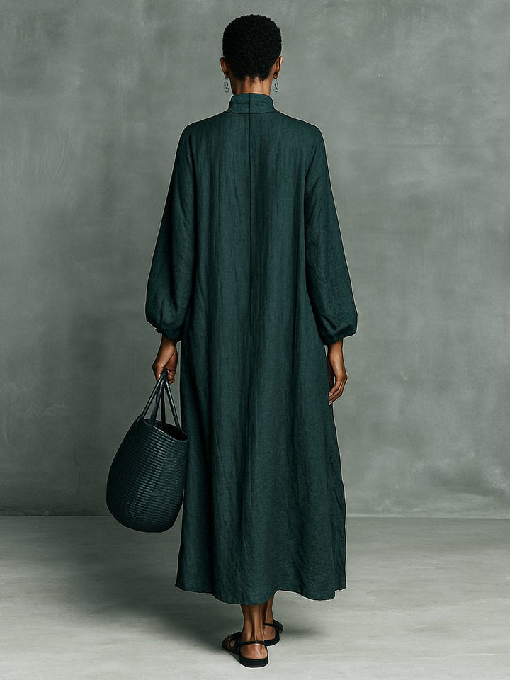 Greta | Robe maxi à manches longues pour femmes avec broderie et col montant