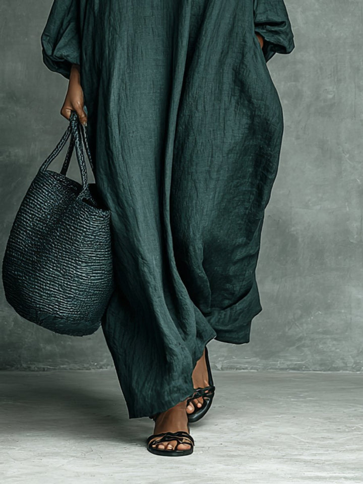 Greta | Robe maxi à manches longues pour femmes avec broderie et col montant