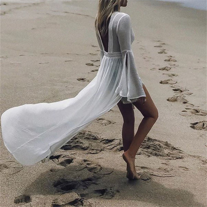 Marlene | Robe maxi tunique à manches longues et dos nu pour femmes