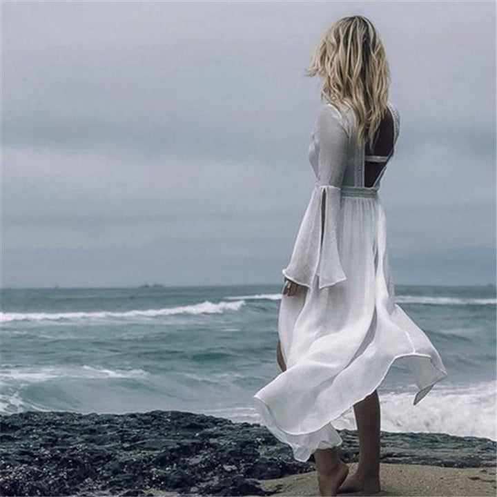 Marlene | Robe maxi tunique à manches longues et dos nu pour femmes