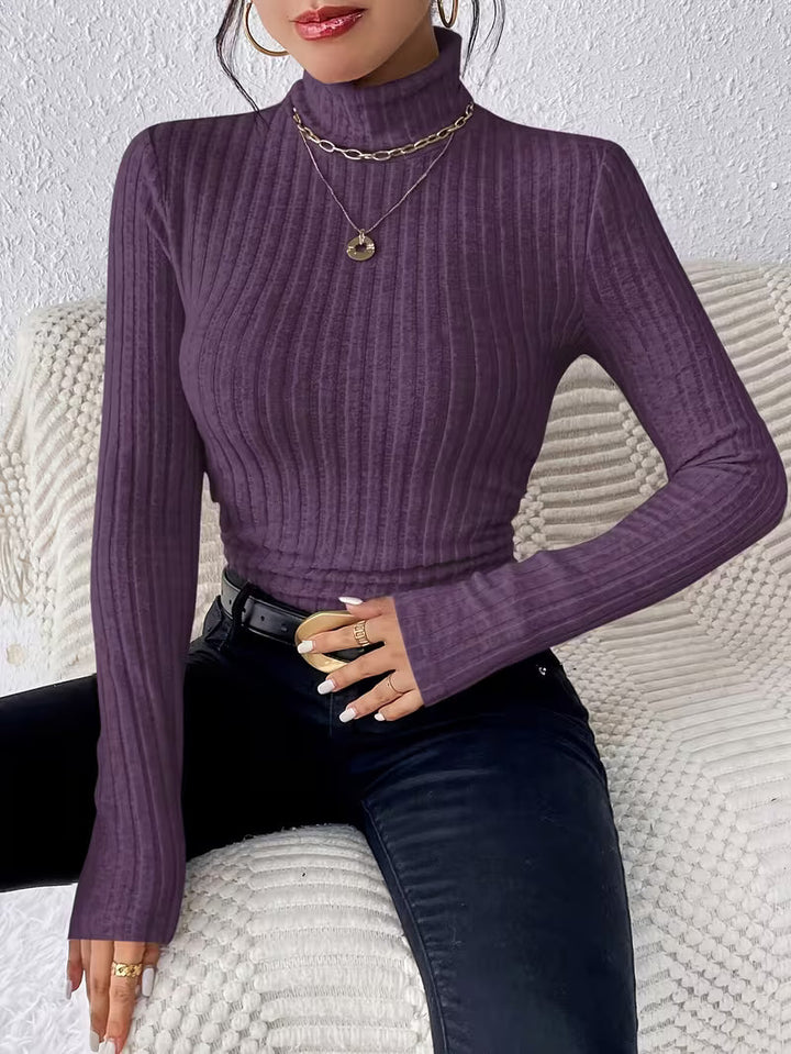 Pull à col roulé pour femmes avec motif en relief vertical
