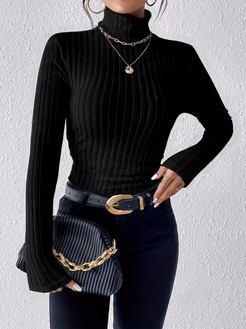 Pull à col roulé pour femmes avec motif en relief vertical