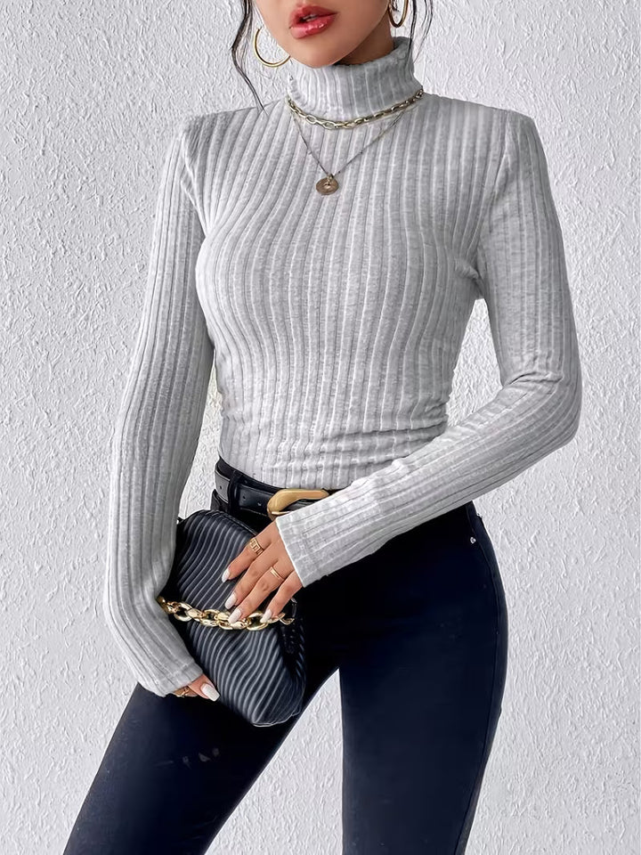 Pull à col roulé pour femmes avec motif en relief vertical