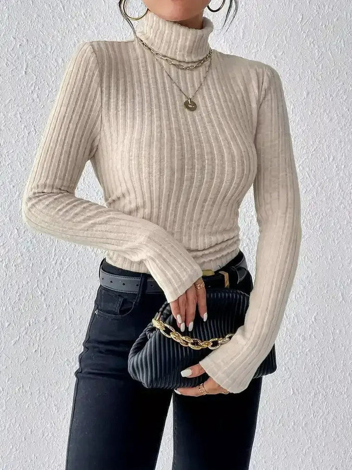 Pull à col roulé pour femmes avec motif en relief vertical