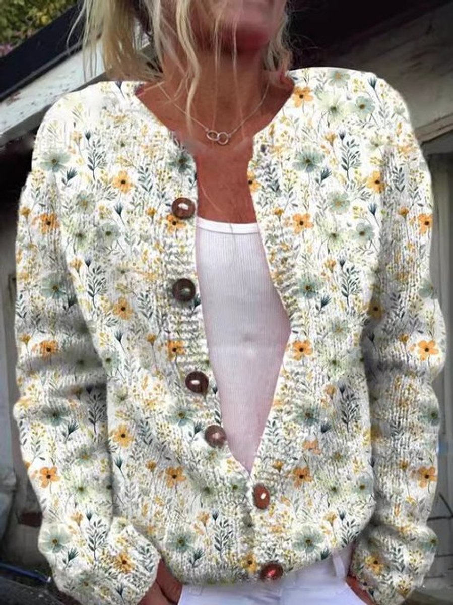 Charlotte | Cardigan long à manches longues pour femmes avec motif floral