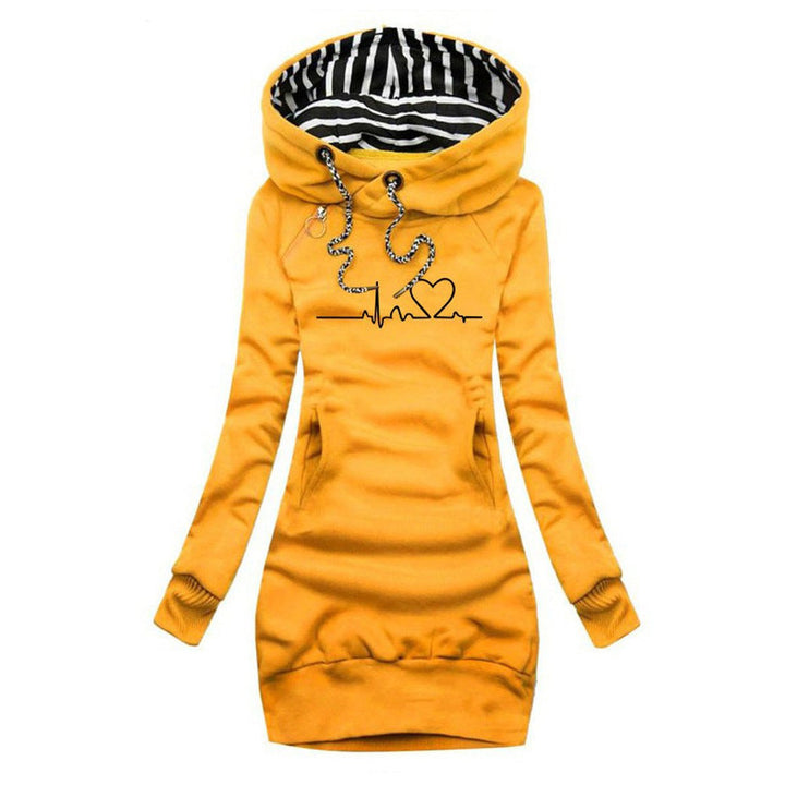 Elfriede | Robe Sweat à Manches Longues pour Femmes avec Imprimé de Pouls et Capuche